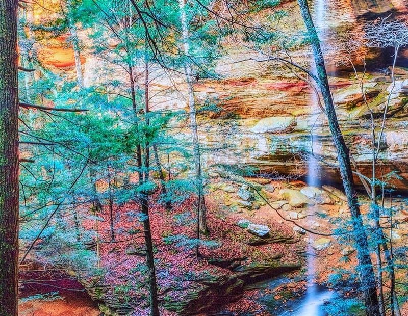 A photo of Proposal Falls in Ash Cave, Hocking Hills State Park.